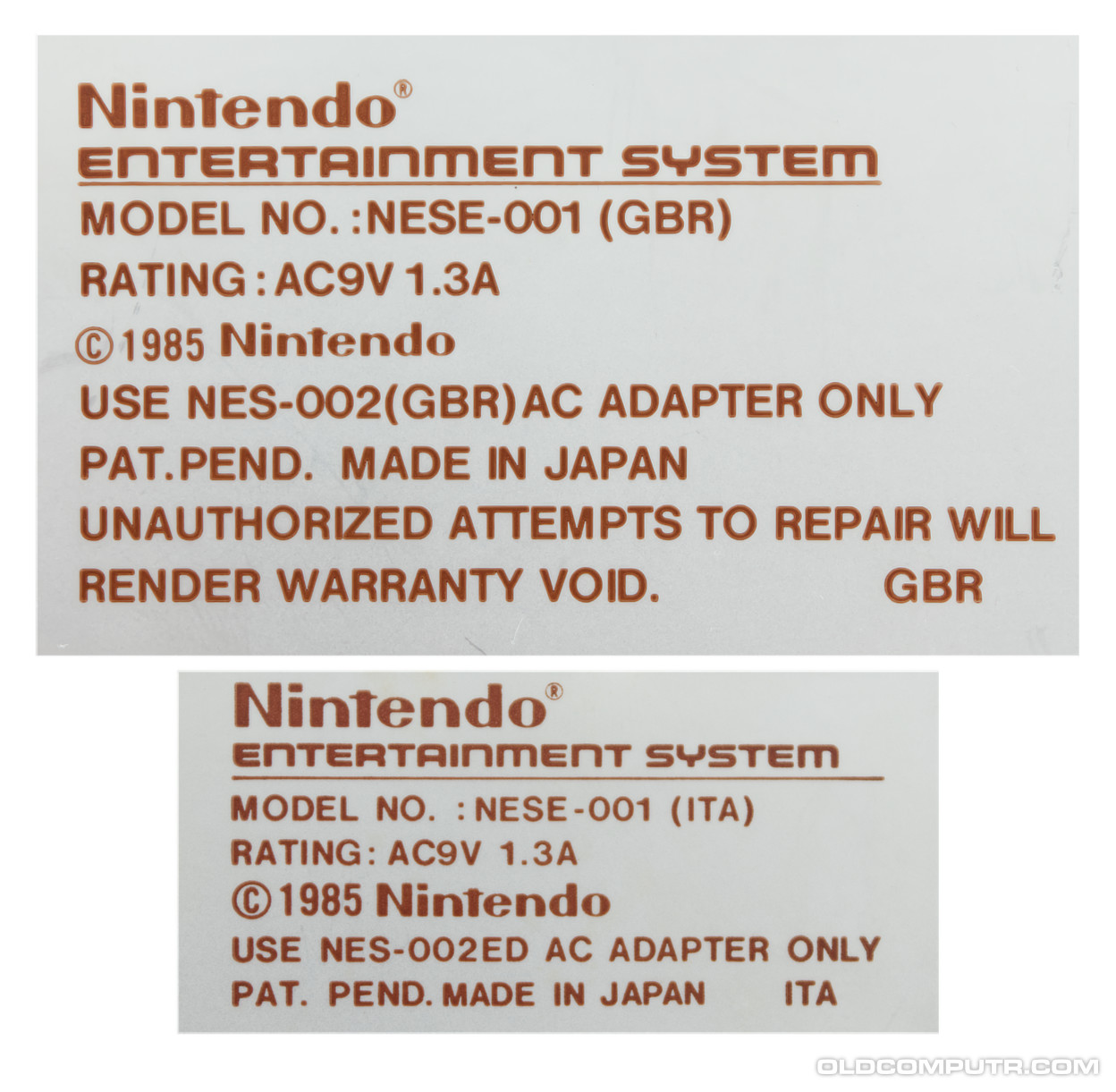 Nintendo Entertainment System / NES - labels