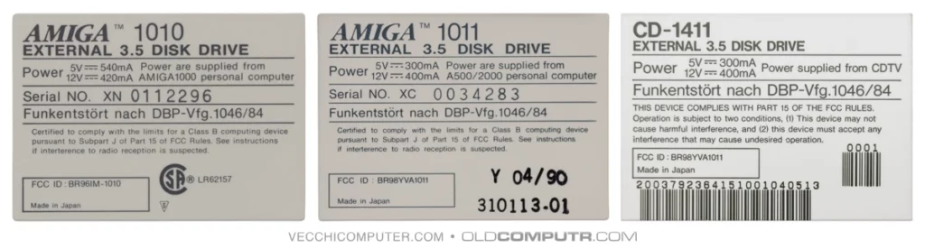 Commodore Amiga 1010, 1011 and CD-1411 labels
